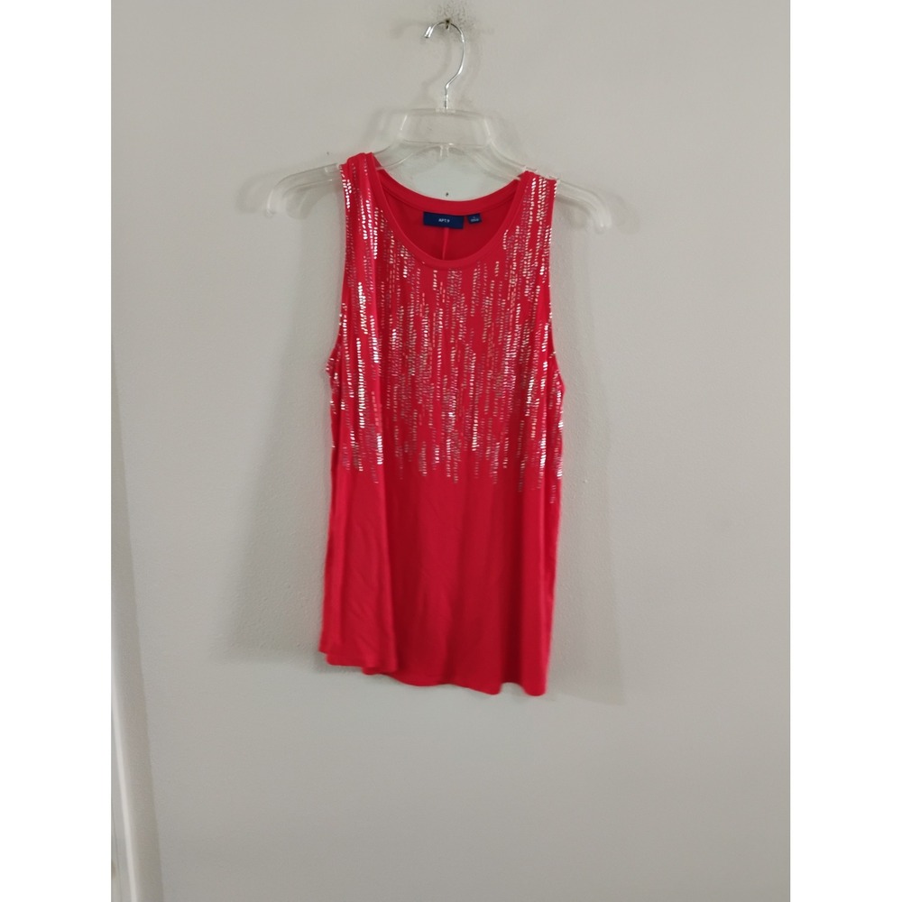 Apt. 9 Womens Red Sleeveless Tank Top Silver Shimmer Foil Drip Pattern Small